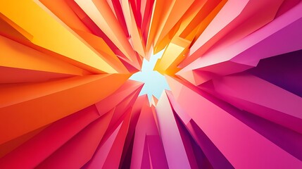 Abstract colorful geometric shape with a blue sky background.