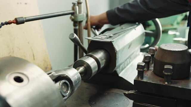A professional locksmith turner has finished processing the part and takes it out of the clamp mount of the lathe