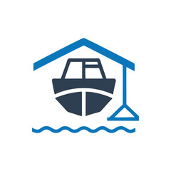 Naklejka premium Boat In Dry-dock Icon, Boat Storage Icon