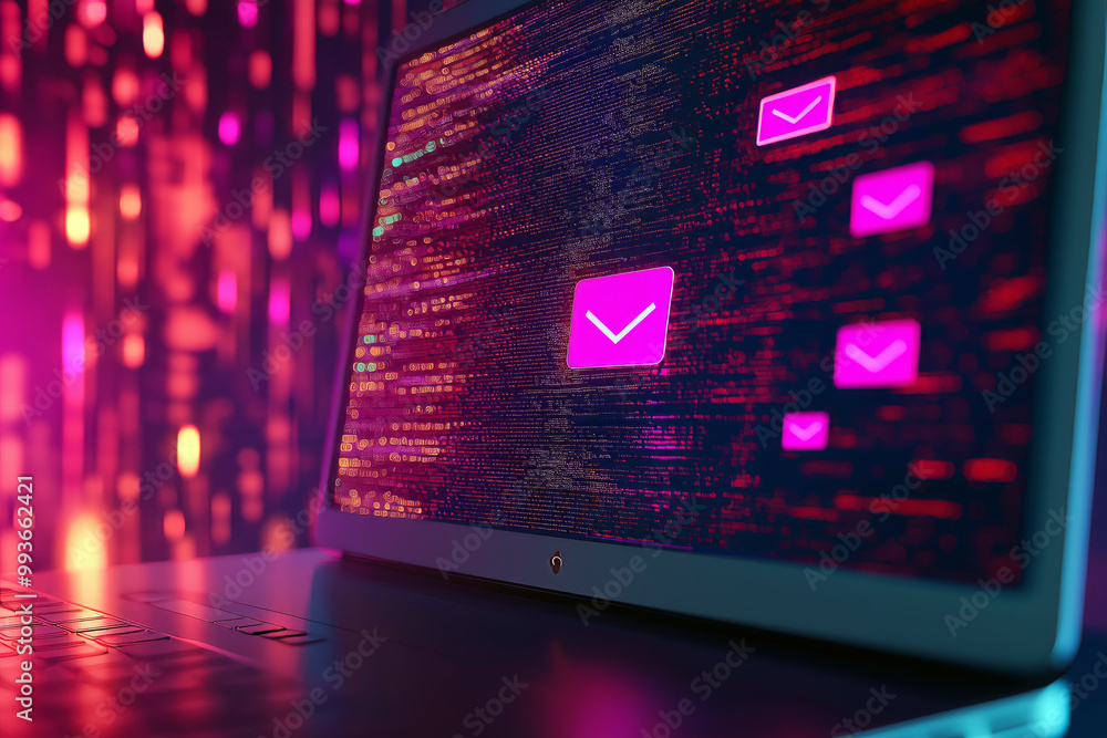 Aufkleber computer screen with a data breach warning, set against thin file icons.