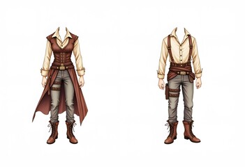 Steampunk clothes clipart, isolated vector illustration.