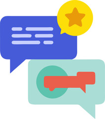 badge with two dialogue bubbles with a star, icon colored shapes