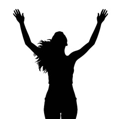 Elated Female Figure with Arms Raised Silhouette – Vector for Success and Motivation