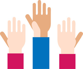 Fototapeta premium three hands raised up simple shapes, no background, icon colored shapes