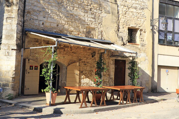 Exterior of small restaurant in Arles, France