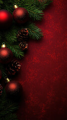 Pine Branches and Red Christmas Ornaments