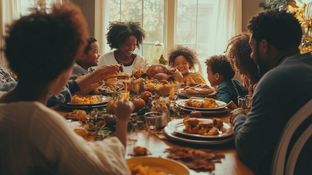African american family have Thanksgiving lunch at home - Powered by Adobe
