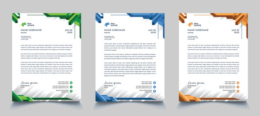 Clean and professional corporate company business letterhead template design with three color variation bundle for your project