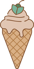 waffle cone with honey cream and a bee on top without a background, in a minimalist style, icon