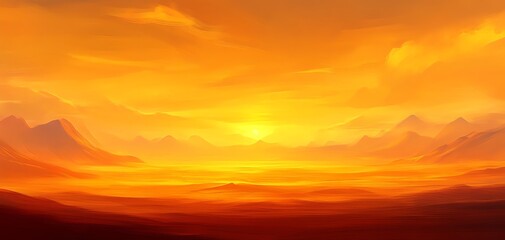 Vibrant sunset over mountains with warm orange hues and soft clouds.