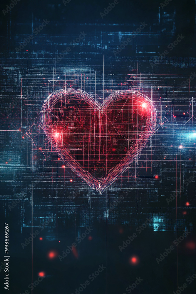 Aufkleber heart shape with digital encryption elements, symbolizing data protection.