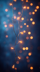 Elegant Bokeh Lights of Christmas Garland Over Blue