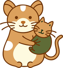 Obraz premium a mouse holding a cat, icon colored outline