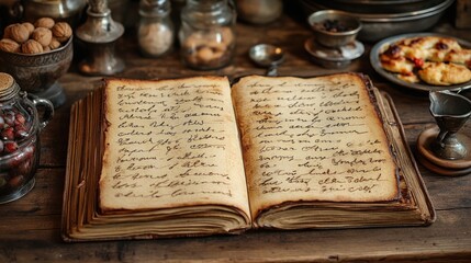 Ancient Cookbook on Wooden Table