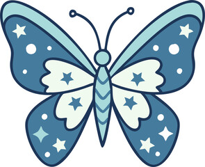 a butterfly with starry patterned wings, icon colored outline