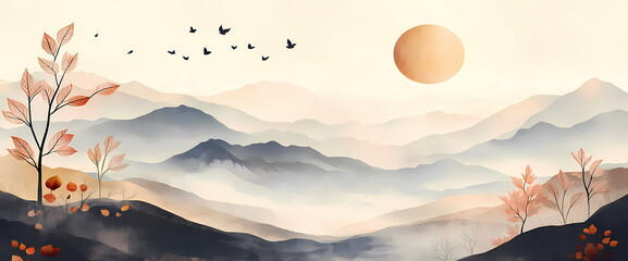 Leaf patterns and a soft earthy color palette background