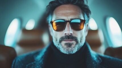 An older man exudes confidence wearing sunglasses and a stylish coat, captured in a close-up portrait. He represents sophistication and experience in a modern setting.