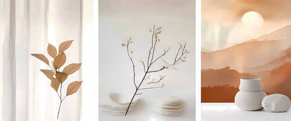 Leaf patterns and a soft earthy color palette background