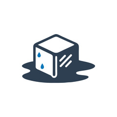 Melting Ice Cube Icon, Melting Ice Cube With Puddle Vector Icon