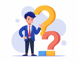 Ask questions for help or solution, confusion, doubt or query for answer and information, business discussion to solve problem concept, business people employee ask questions with question mark signs