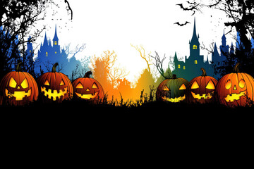 Blank Banner with Jack-o'-Lanterns for Halloween
