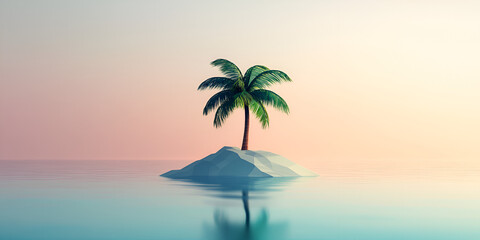 Deserted Island with Palm Tree Illustration