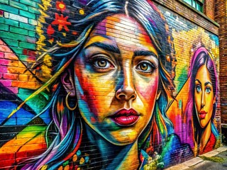 Vibrant Graffiti Art Highlighting Urban Culture and Expression on a Weathered Brick Wall Surface
