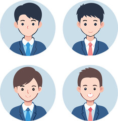 set material of a simple face icons set of a young man in a casual suit, icon