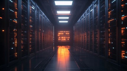 Large Server in Open Server Room Surrounded by Modern Data Drives. AI generated illustration