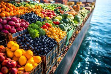 Global Fresh Food produce and cargo ship symbolize global food distribution and International trade