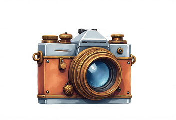 Steampunk camera clipart, isolated vector illustration.
