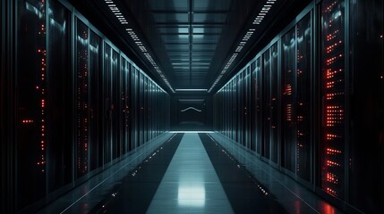 Large Server in Open Server Room Surrounded by Modern Data Drives. AI generated illustration