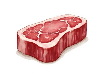 Vector illustration with watercolor food. Watercolor picture of a painting technique. Raw beef steak.
