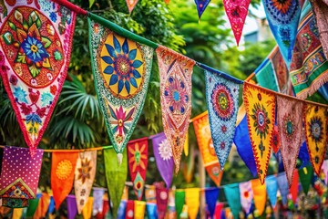 Vibrant Hand-Painted Banner with Colorful Patterns and Designs for Festive Celebrations and Events