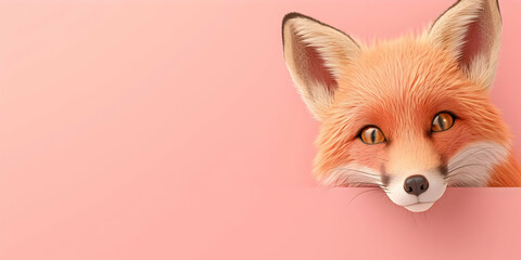 Obraz premium Curious Fox Peeking Over Pink Background with Copy Space