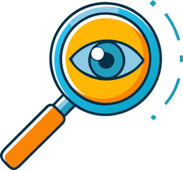 a magnifying glass with an eye inside, icon