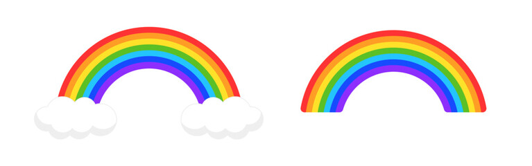 Funny colorful rainbow with clouds. Bright decorative multicolor arch for children.