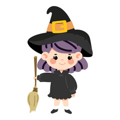 Cute little witch with broom