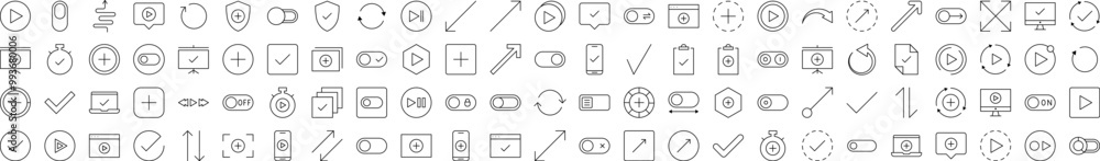 Poster line icon set of interface. contains icons of arrows, plus, check, play that can be used for design 