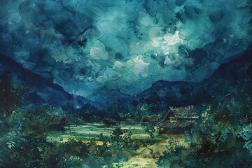 Obraz premium Digital illustration - Tropical landscape with road and palm tree. Sunny road in coco palm trees toned illustration. Philippines island sunny day. Summer travel in tropical forest. Road in palm jungle