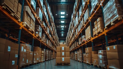 Fototapeta premium Workers organizing parcels for delivery in a busy warehouse, efficient logistics