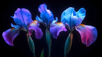 Stunning Backlit Irises in Vibrant Purple and Blue Hues