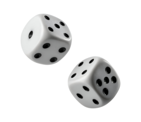 two white dice in air