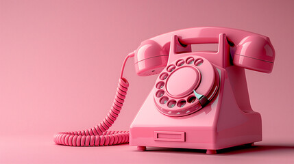 Pink Retro Rotary Phone. A pink vintage rotary phone in a minimalistic setup.
