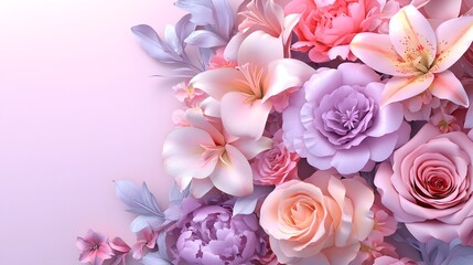 Pink and Purple Paper Flowers on a Pink Background