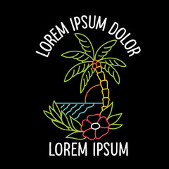 colorful summer design, line art beach scene, summer design vector illustration