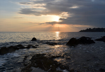 Fototapeta premium Beautiful sunset at the sea in Croatia. Romantic evening photography.