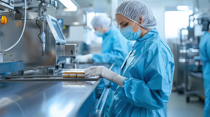 Factory Workers Inspecting Food Products on the Production Line