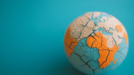 Cracked Earth Globe  Global Warming  Environmental Protection  Blue Background