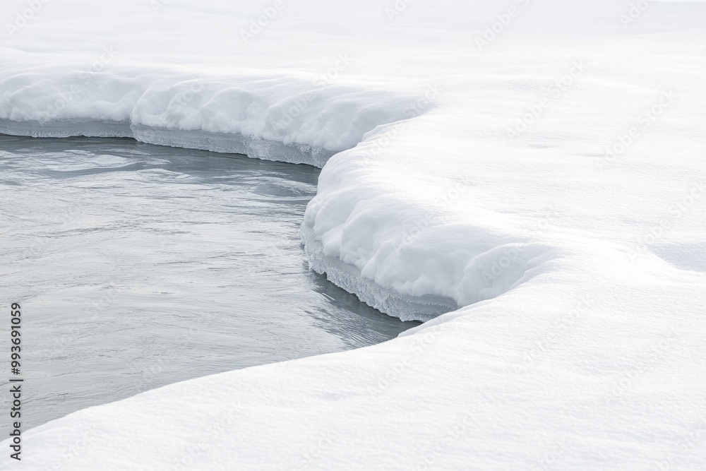 Sticker Snow-covered bank bordering a stream of water